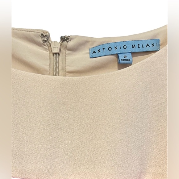 NWT ANTONIO MELANI Peplum Cream/Orange Sheath Dress Knee Length Back Slit Size 2 - Picture 2 of 13